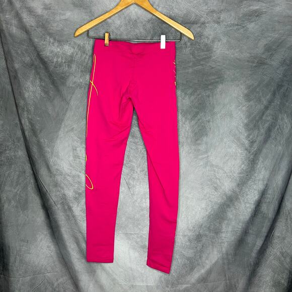 NEW La Bella Mafia Leggings Women S Bright Pink Pro Athlete Logo in Yellow - Picture 2 of 9